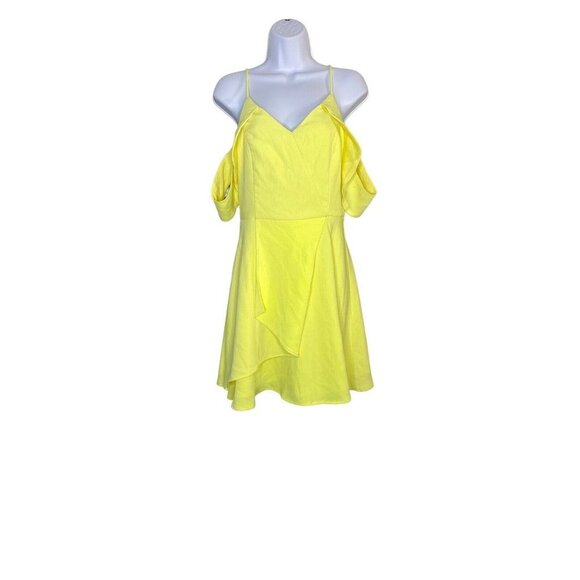 Adelyn Rae Womens Yvone Yellow Fit and Flare Cold Shoulder Dress‎ Size Small - Picture 2 of 9